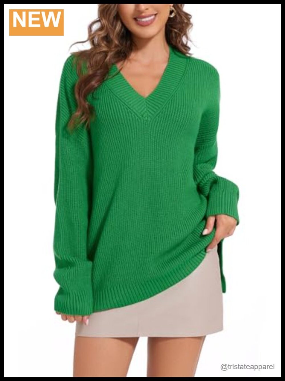 Oversized V-Neck Sweater Women Off Shoulder Knit Pullover